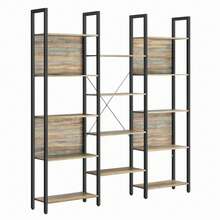 Libreria, Scaffale Portaoggetti, con 14 Ripiani, Struttura in Metallo, Soggiorno Studio Ufficio, Stile Industriale, 24 x 158 x 166 cm, Marrone Turchese e Nero Inchiostro - Cachi - Visualizzare 7
