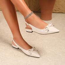 Elegant Solid Color Women's Low Heels, With Ankle Strap, Light Weight Low Heel Pointy Toe Flats - Apricot - View 2