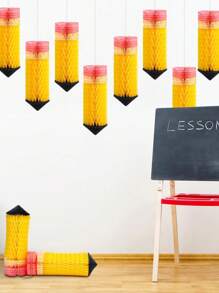 6件蜂窝苹果铅笔中心装饰，适用于返校、派对和教室天花板装饰。无需电力，轻巧无羽毛