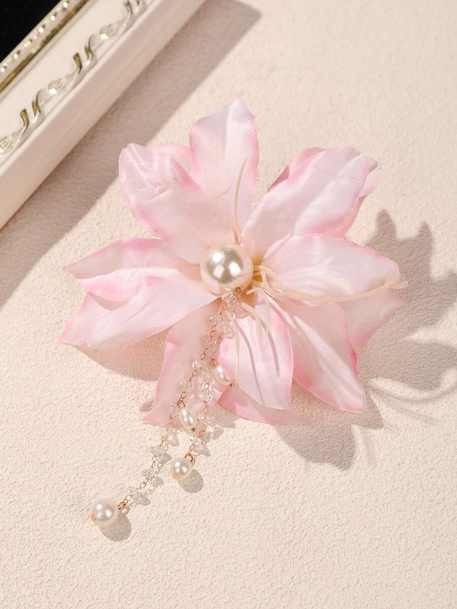 1 pièce Pince à cheveux florale à franges de perles de bohème, accessoire capillaire pour la mariée, mariage sur la plage