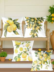 4个45*45厘米黄色柠檬图案装饰枕套，夏季风格图案枕套，柔软桃皮绒方形靠垫套，适合派对装饰、生日礼物、家居装饰、房间装饰、椅子装饰、客厅装饰等。不含枕芯。 - 檸檬抱枕套 - 查看 6