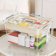 Senmeo Multi-Layer Waterproof Medical Box! Portable First Aid Storage Box With Snap Fasteners - Durable Plastic Multi-Compartment First Aid Box, Suitable For Home / Car / Family Storage - 透明茶色 - 查看 2