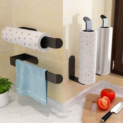 1 PIEZA Soporte autoadhesivo sin perforación para rollo de papel, estante de pared para rollo de papel, portarrollos de cocina, portarrollos de papel higiénico de pared, colgador de pañuelos, soporte debajo del portarrollos, dispensador de papel higiénico, soporte de toallas de papel de baño, soporte para toallas de papel, accesorios de baño, accesorios de cocina, almacenamiento de cocina, almacenamiento de baño