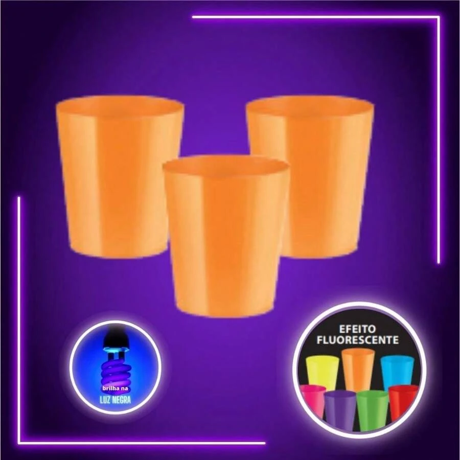 Kit 30 Copinhos de Doce Neon Brilha na Luz Negra 25 ml - Laranja - Visão 1