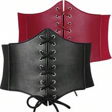 Black Wide Elastic Corset Waist Belt For Dresses - 03 Black+Red - View 1