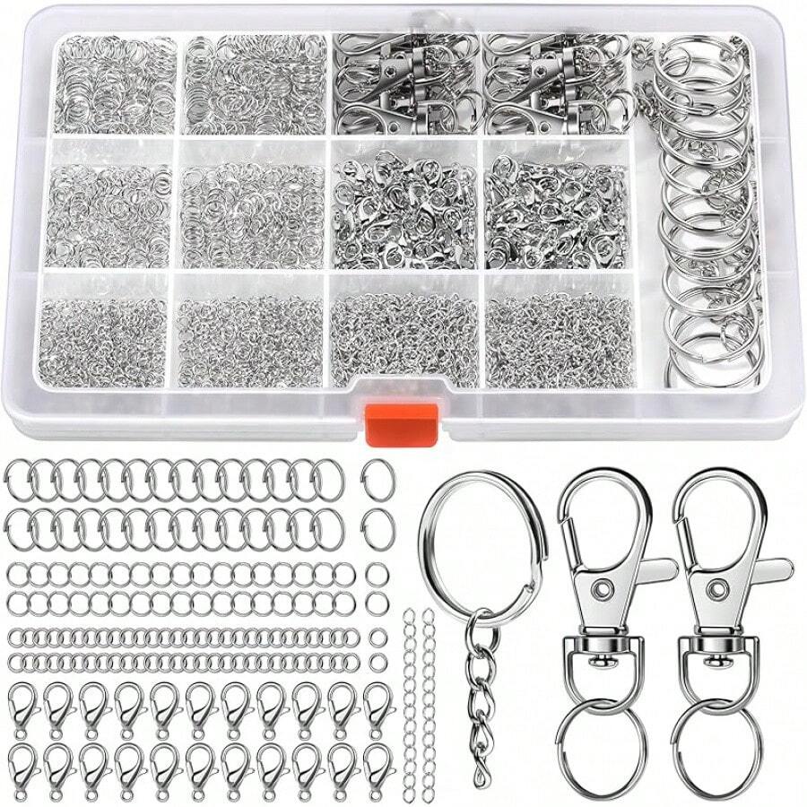 Summer Must-Have,2025 Best SellerLEOBRO Jump Rings, 968pcs Keychain Making Kit, Jewelry Making Supplies, Jump Rings For Jewelry, Charms, Keychain Clips And Keyrings For Key Chains, - 銀色 - 查看 1