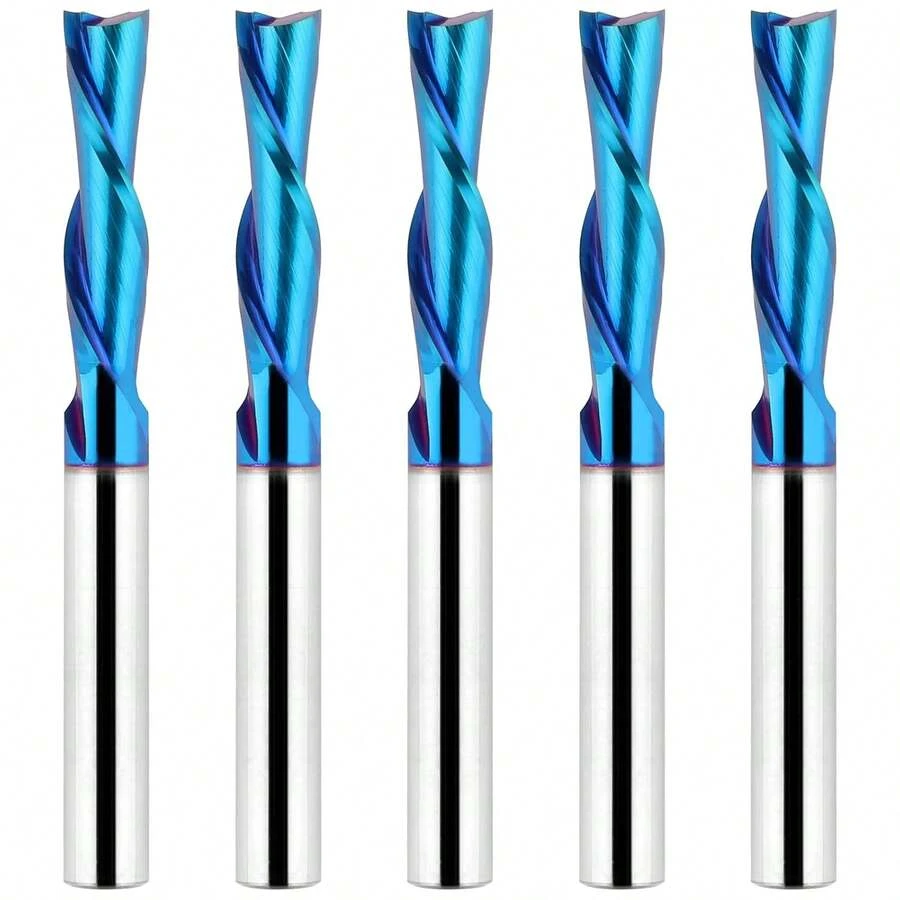 EANOSIC Upcut Spiral Router Bits 1\/4 Inch Shank, 1\/4 Inch Cutting Diameter Solid Carbide With Nano Blue Coating CNC Router Bits End Mill For Wood Cut, Carving, Edge Trimming - GIẢM XUỐNG - Xem 1