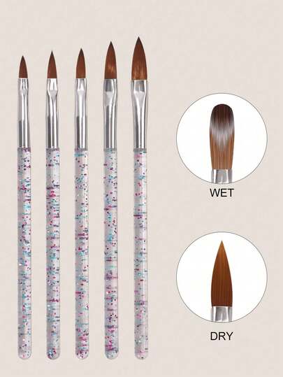 5 Pcs Acrylic Nail Brush Set, Size 10/12/14/18/20 Professional Nail Brushes For Acrylic Application Acrylic Powder Nail Extension And 3D Nail Carving,Suitable For Nail Art Starter Manicure Salon Home DIY For Girls Women