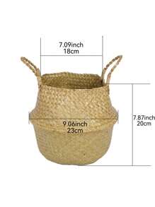1pc Different Size Basket Flower Plant Pot Woven Seagrass Belly Basket Fold-Able Planter