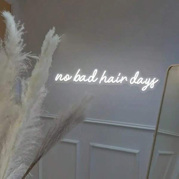 No Bad Hair Days" Neon Sign - USB Powered, Cold White Light For Salon & Home Decor, Wall-Mounted Aesthetic Lighting For Bedroom