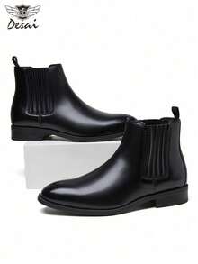 DESAI Men's Low Heel Ankle Boots, Chelsea Style, Retro British Wind, Leather Boots, Business Shoes, Boots - Black - View 6