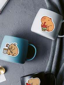 50 张可爱卡通水豚贴纸，创意简约设计，适用于装饰水族馆、剪贴簿、手机壳、笔记本、滑板、吉他、派对用品、手提箱、信封等，也非常适合圣诞节、万圣节、毕业典礼、返校礼物和生日礼物 - 彩色 - 查看 3