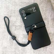 奢华简约黑色手机壳，带钥匙扣挂绳，兼容三星 Galaxy Z Flip 5/6、Z Flip 6、ZFlip 5、Zflip6，防震、防水、防摔、防刮花 - 黑色 - 查看 7