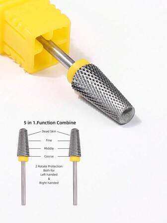 New 5-In-1 Tungsten Carbide Flat Head Yellow Label Cross Tooth Nail Drill Bit, 1pc Refill, Fast Gel Removal And Cuticle Care Tool, Suitable For Both Left And Right Hands, Compatible With Electric Nail Drill