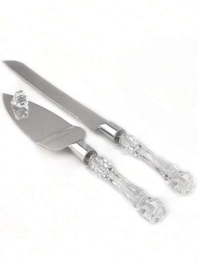 1/2pcs Wedding Cake Cutting Set, Includes Stainless Steel Cake Knife And Cake Server, Silver Blade With Acrylic Crystal-Like Handle, Perfect Gift For Wedding, Bridal Shower, Anniversary, Housewarming And Birthday