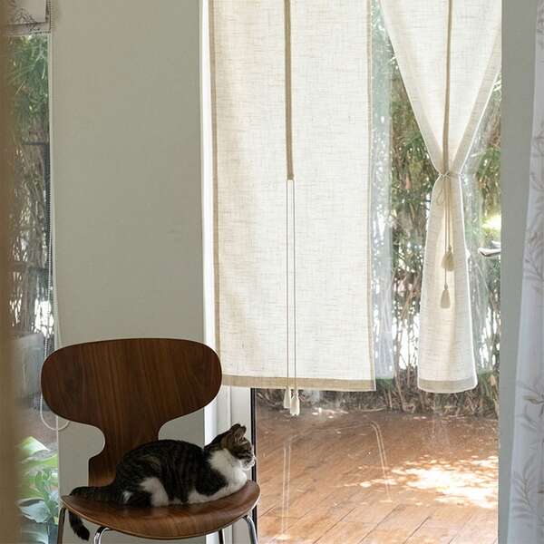 1pc Japanese Style Doorway Curtain Without Rod, Suitable For Bedroom, Entryway, Kitchen, Room Divider, Half Curtain