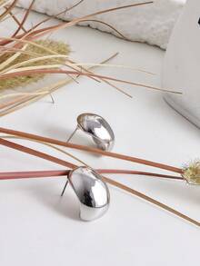 "Geometric Mirrored Silver Earrings – Modern Minimalism With A Futuristic Touch" - Bạc - Xem 7