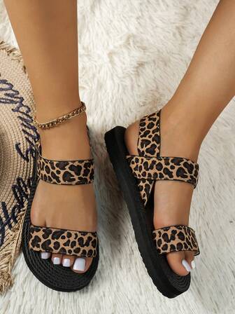 Sandalias de cuña plana con estampado de leopardo amarillo para mujer, cómodas sandalias de plástico para interiores para fiestas hawaianas, estudiantes, trabajadores de oficina, vacaciones en la playa