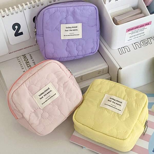 Bolsa com zíper e estampa floral macia, estojo portátil para absorventes internos/externos, bolsa de maquiagem, organizador de cosméticos, uso diário, linda bolsa feminina