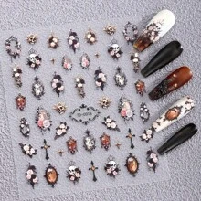 Set de 5 pegatinas de uñas 3D y 5D con rosas negras, pegatinas de uñas de rosas burdeos semitraslúcidas vintage, pegatinas de uñas DIY, pegatinas de uñas con rosas 5D con relieve suave de estilo gótico