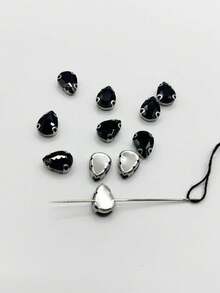 20/100 件 10*14 毫米水滴形手工缝制玻璃珠，不对称形状玻璃爪珠，服装鞋包配饰 - 黑色 - 查看 5