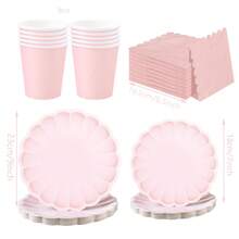10pcs/20pcs/40pcs/50pcs,Pink Scalloped Paper Plates,Cups And Napkins Set, Fan Shaped Paper Plate 9 Inch 7 Inch Shell Edge Disposable Dinner Tray Paper Cup Paper Towel Birthday Wedding Party Decoration (Pink) Mother's Day Gift Wedding Birthday Party Supplies Daily Picnic Camping Tray - Pink - View 2