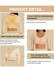 Women Upper Arm Shaper Arm Lipo Compression Sleeves Slimming Arm Front Closure Bra Shapewear Tops - 米色 - 查看 2