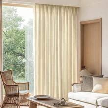 1pc Bohemian Solid Semi-Sheer Linen-Like Curtain, Pole Pocket Top, Easy Hanging, 180gsm Linen Fabric, Filters Light, Provides Privacy, Minimalist Elegant Home Decor Curtain, Calm And Comfortable Visual Experience, Suitable For Bedroom, Living Room, Bathroom, Kitchen, Closet, Office