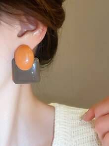 Andkiss 1 对复古简约撞色方形时尚休闲百搭耳环女士