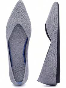 Womens Flat Shoes Classic Pointed Toe Flats Knitted Dress Shoes Soft Comfortable Dressy Flats Women - 6042灰色 - 查看 2