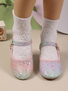 女童彩色闪光高跟鞋，时尚百搭户外表演公主鞋，2025 年秋季