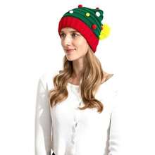 Novelty Green Colorful Pom Pom Party Hat, Warm Knitted Hat With Fuzzy Pom Pom, Unisex Winter Hat, Christmas Party Holiday Novelty Geometric Pattern Acrylic Knit Hat, Hand Wash, Stretchy Fit, Lightweight, Buckle Closure - Holiday Theme Knit Headwear Home Decor Christmas Decorations Room Decor Christmas Decorations Home Christmas Gifts Christmas Decor - Green - View 6