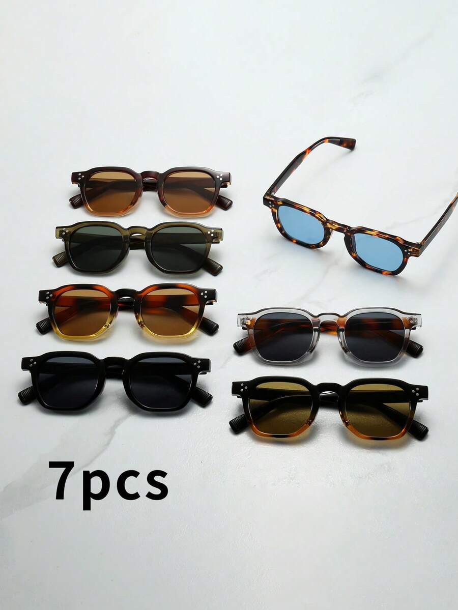 7副椭圆形小框高品质个性化简约时尚眼镜，适合休闲、旅行、派对、海滩、日常装饰等场合。 - 7pcS組合裝 - 查看 1