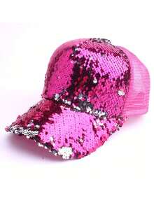 1顶亮片棒球帽，粉色，女士时尚鸭舌帽，透气遮阳帽 - A - 查看 2