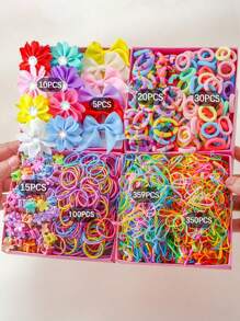 889pcs/Set Girls Flower Heart Bow Cute Simple Princess Hair Clips, Hair Ties, Hair Bands, Hair Accessories Set, Suitable For Daily Use And Gift