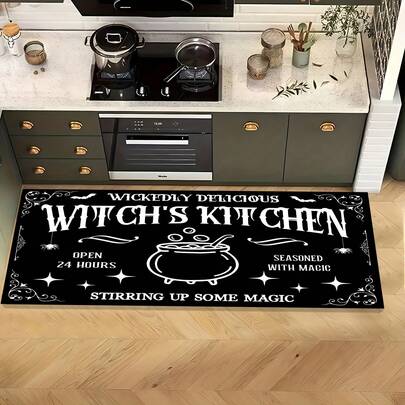 Mysterious Witch Kitchen Anti-Slip Rug - Vibrant Halloween Letter Print, Open Design, Infused With Magic, Anti-Slip, Durable, Easy To Clean, Multiple Size Options, Suitable For Home Decor