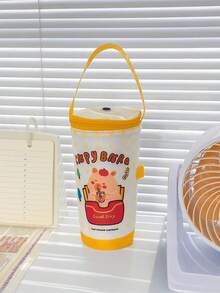 1pc Cute Big Eyes Drawstring Closure Water Bottle Bag, Shoulder Cross-Body Net Mesh Bottle Holder - Multicolor - View 8