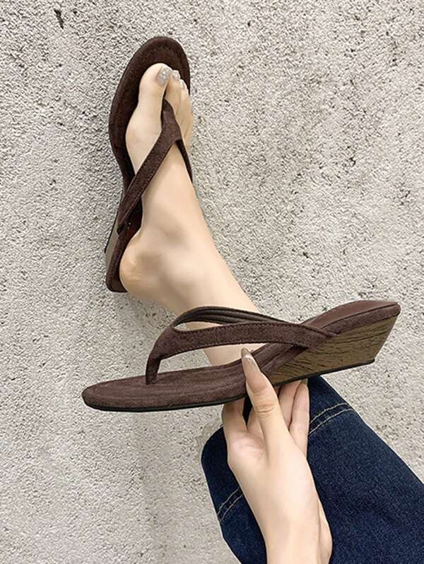 French Style Wedge Thong Sandals For Women, Summer Outdoor High-End Wear 2025 New High Heel Slides With Dress