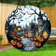 1 pièce Décoration d'Halloween citrouille, Enseigne en bois effrayante de château de citrouille d'Halloween pour la fête, la porte d'entrée, la décoration de la maison, la décoration d'automne, la décoration de la pièce
