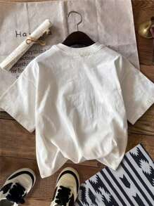 女士短袖圆领星星和数字印花T恤