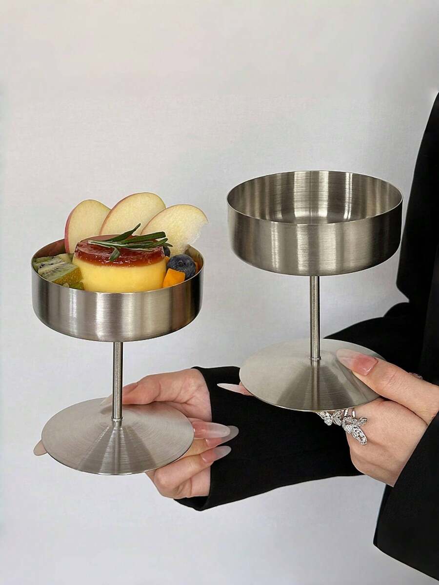 1pc Ins 风格不锈钢冰淇淋杯布丁杯高脚冰淇淋甜品杯冷饮果汁杯 - 彩色 - 查看 1