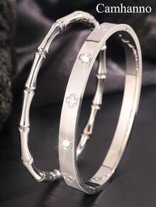 Camhanno 两件简约时尚、优雅迷人的不锈钢竹节锆石手链，不同形状和款式组合，为您的美丽加分，适合日常佩戴，送给爱人/闺蜜。 - 金黃色 - 查看 4