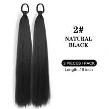 2 Packs Long Straight Ponytail Extensions With Elastic Band Versatile DIY Braided Ponytail For Women Girls Black Brown Synthetic Wig - Multicolor - View 12