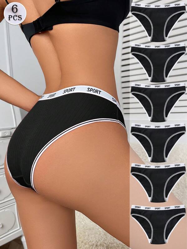 6 Pieces Of Underwear With Letter Letters For Women, Japanese Style Women, Low Waist Women, Sports, Solid Color, Sexy, Breathable, Seamless Women's Triangle Pants