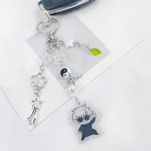 1pc Gojo Creative Star Phone Case Beaded Hanging Chain, Keychain Hanging Item Personalized Versatile Phone Chain, Car Hanging Fashion, Black And White Surrounding Fashion Creative Acrylic Beaded Phone Case Chain, Card Book Hanging Rope Camera Chain Valentine's Day Valentines School Cartoon