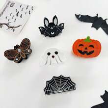 1/2/5pcs Halloween Hair Clips, Suitable For Women & Girls, Pumpkin, Spider Web, Bat, Acrylic Clips, Banana Clips, Non-Slip Halloween Hair Accessories