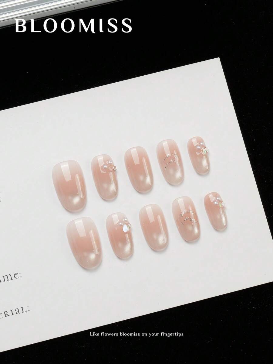 10 Pieces Of Handcrafted Press On Nails Short , Pink Nails ,Hand-Painted Production, Summer Nails , Reusable Fake Nails Nail Supplies Nails