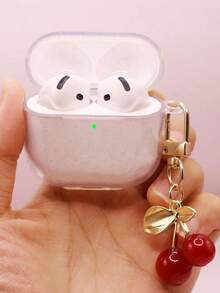 1 pieza Estuche transparente blanco con decoración de cereza con brillo, compatible con Apple 1/2/3ra generación, Pro 2da generación, nuevo de 4ta generación, anti-caídas - transparente - Ver 2