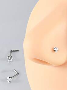 3 件鼻环耳钉，20G L 形鼻环，圆形/星形/心形闪亮 CZ 鼻孔穿孔饰品，男女皆宜 - 3件鼻釘套裝 - 查看 3