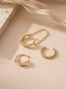 Bộ 3 khuyên tai kẹp chuỗi đính đá Cubic Zirconia sáng bóng, khuyên tai xếp chồng nhiều lớp thích hợp cho phụ nữ đeo hàng ngày, hẹn hò, dự tiệc - Vàng - Xem 4